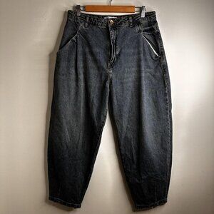 Zara Jeans Womens 12 Balloon Leg Pleated Baggy Mom Fit High Rise Denim Pants